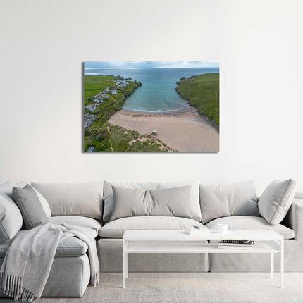 Porthcothan beach, near Padstow, North Cornwall from the air canvas picture