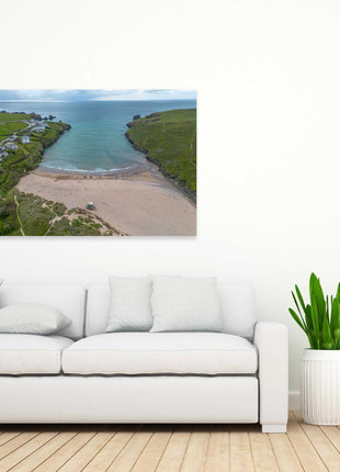 Porthcothan beach, near Padstow, North Cornwall from the air canvas picture