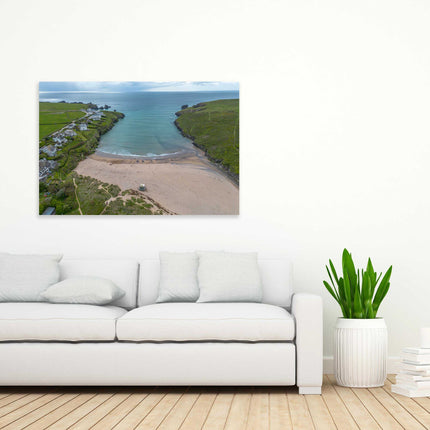 Porthcothan beach, near Padstow, North Cornwall from the air canvas picture