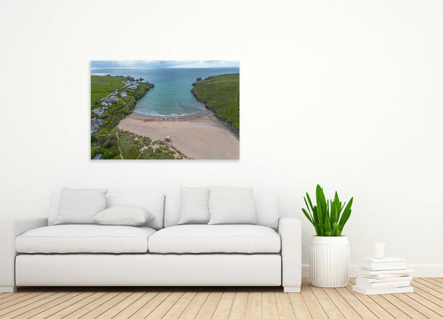 Porthcothan beach, near Padstow, North Cornwall from the air canvas picture