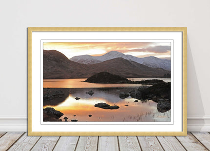 Scottish Highlands sunset. Rannoch Moor, near Loch Lomond. Framed picture print