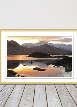 Scottish Highlands sunset. Rannoch Moor, near Loch Lomond. Framed picture print