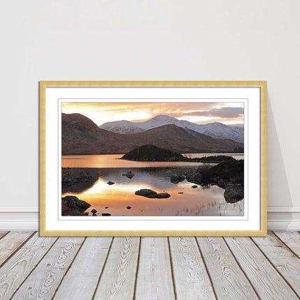 Scottish Highlands sunset. Rannoch Moor, near Loch Lomond. Framed picture print