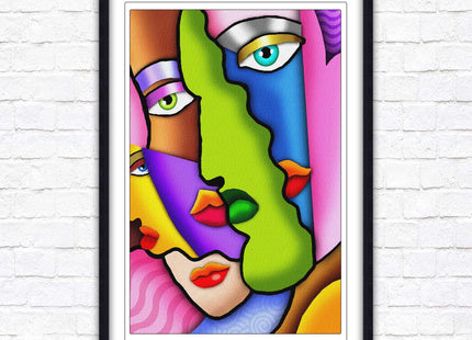 Art deco abstract faces. Modern artwork framed print choice on frames