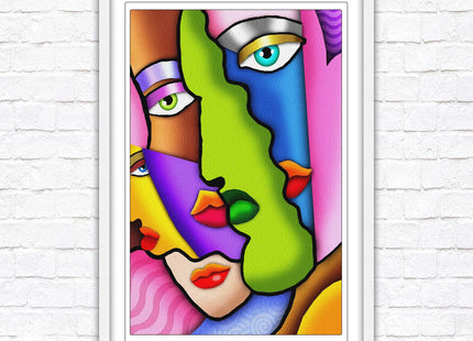 Art deco abstract faces. Modern artwork framed print choice on frames