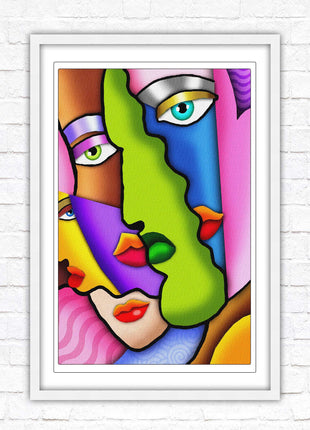 Art deco abstract faces. Modern artwork framed print choice on frames