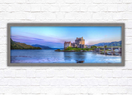 Scottish Highlands Castle. Panoramic framed picture print, Scotland mountains
