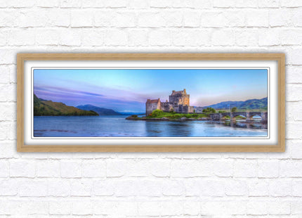 Scottish Highlands Castle. Panoramic framed picture print, Scotland mountains