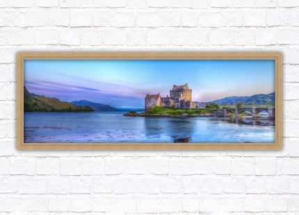 Scottish Highlands Castle. Panoramic framed picture print, Scotland mountains
