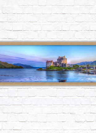 Scottish Highlands Castle. Panoramic framed picture print, Scotland mountains