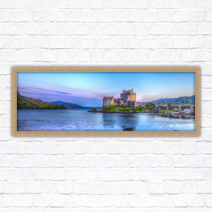 Scottish Highlands Castle. Panoramic framed picture print, Scotland mountains