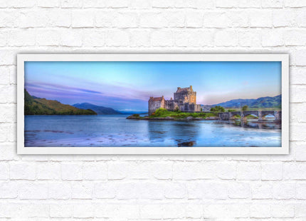 Scottish Highlands Castle. Panoramic framed picture print, Scotland mountains