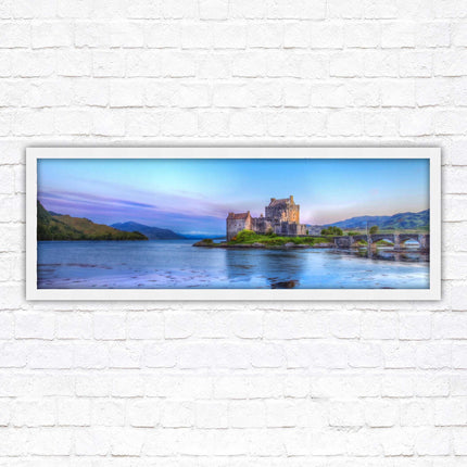 Scottish Highlands Castle. Panoramic framed picture print, Scotland mountains