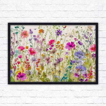 Wild flowers, bright summer colours. Framed picture with choice of frame colours
