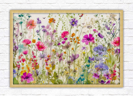 Wild flowers, bright summer colours. Framed picture with choice of frame colours