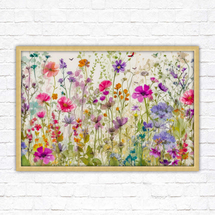 Wild flowers, bright summer colours. Framed picture with choice of frame colours
