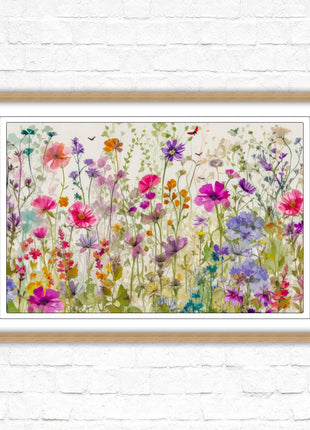 Wild flowers, bright summer colours. Framed picture with choice of frame colours