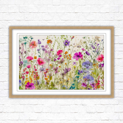 Wild flowers, bright summer colours. Framed picture with choice of frame colours