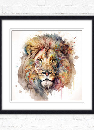 Lion colour splash art prined framed picture gold grey white black frames