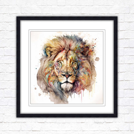 Lion colour splash art prined framed picture gold grey white black frames