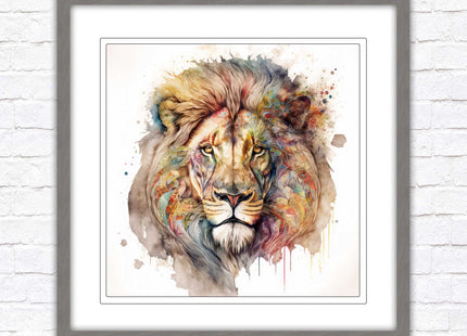 Lion colour splash art prined framed picture gold grey white black frames