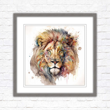 Lion colour splash art prined framed picture gold grey white black frames