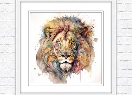 Lion colour splash art prined framed picture gold grey white black frames
