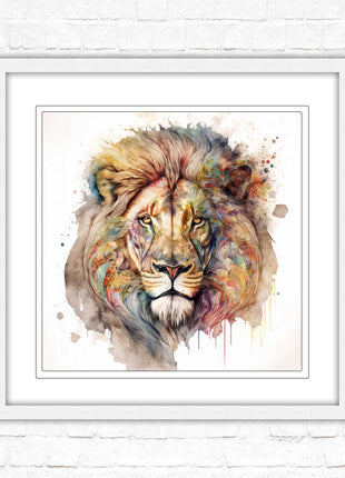 Lion colour splash art prined framed picture gold grey white black frames