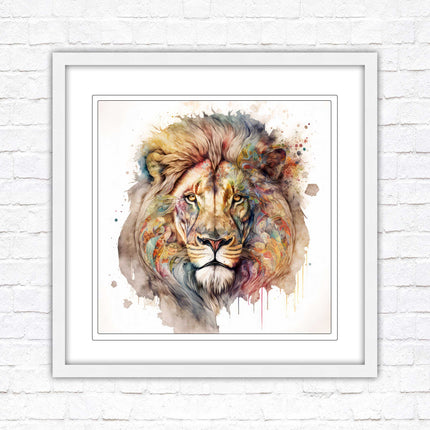 Lion colour splash art prined framed picture gold grey white black frames