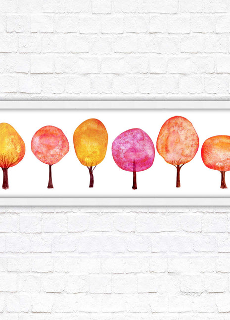 lolypop trees on a white background autumn colours framed picture print choice