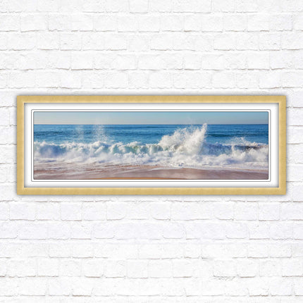 Waves splashing to the shore. Beautiful ocean colours. Framed picture print