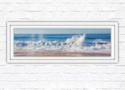 Waves splashing to the shore. Beautiful ocean colours. Framed picture print