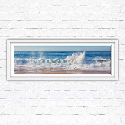 Waves splashing to the shore. Beautiful ocean colours. Framed picture print