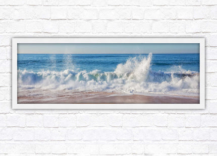 Waves splashing to the shore. Beautiful ocean colours. Framed picture print