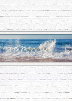 Waves splashing to the shore. Beautiful ocean colours. Framed picture print