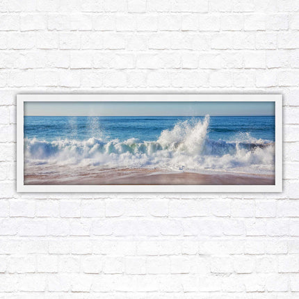 Waves splashing to the shore. Beautiful ocean colours. Framed picture print