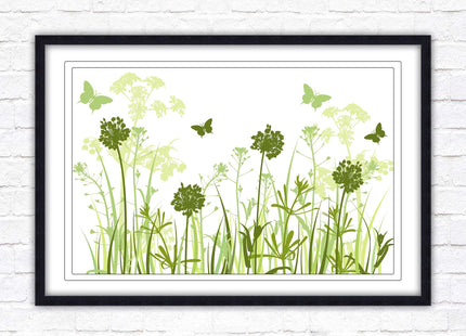 Butterflies in the grass. Green toned, Framed with a choice of frame colours