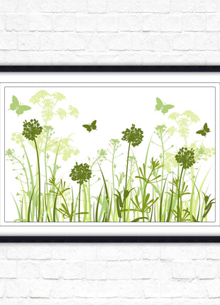Butterflies in the grass. Green toned, Framed with a choice of frame colours