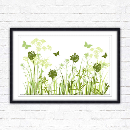 Butterflies in the grass. Green toned, Framed with a choice of frame colours