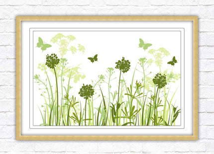 Butterflies in the grass. Green toned, Framed with a choice of frame colours