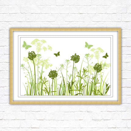 Butterflies in the grass. Green toned, Framed with a choice of frame colours