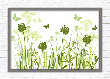 Butterflies in the grass. Green toned, Framed with a choice of frame colours
