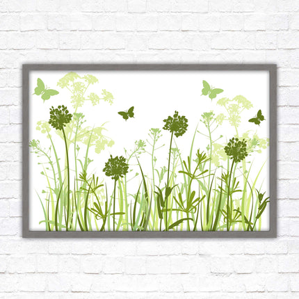 Butterflies in the grass. Green toned, Framed with a choice of frame colours