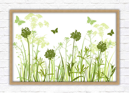 Butterflies in the grass. Green toned, Framed with a choice of frame colours