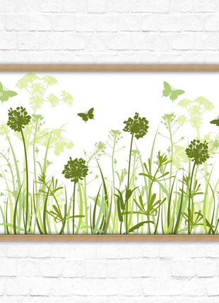 Butterflies in the grass. Green toned, Framed with a choice of frame colours