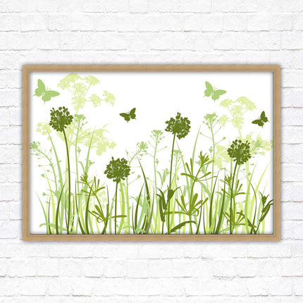 Butterflies in the grass. Green toned, Framed with a choice of frame colours