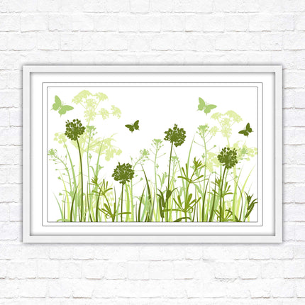 Butterflies in the grass. Green toned, Framed with a choice of frame colours