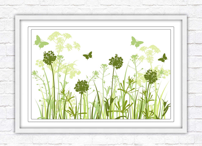 Butterflies in the grass. Green toned, Framed with a choice of frame colours