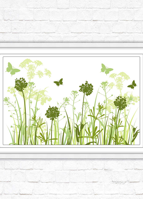 Butterflies in the grass. Green toned, Framed with a choice of frame colours