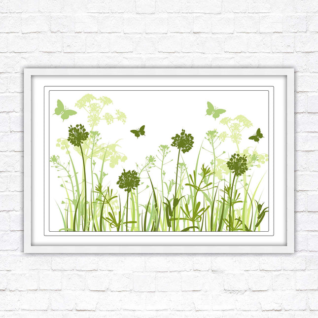 Butterflies in the grass. Green toned, Framed with a choice of frame colours